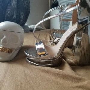 Public Desire Platinum Mars Flared Heel Platforms